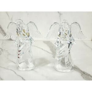 Princess House Angel Crystal Art Glass Candle Holder Candlestick 9" France x2